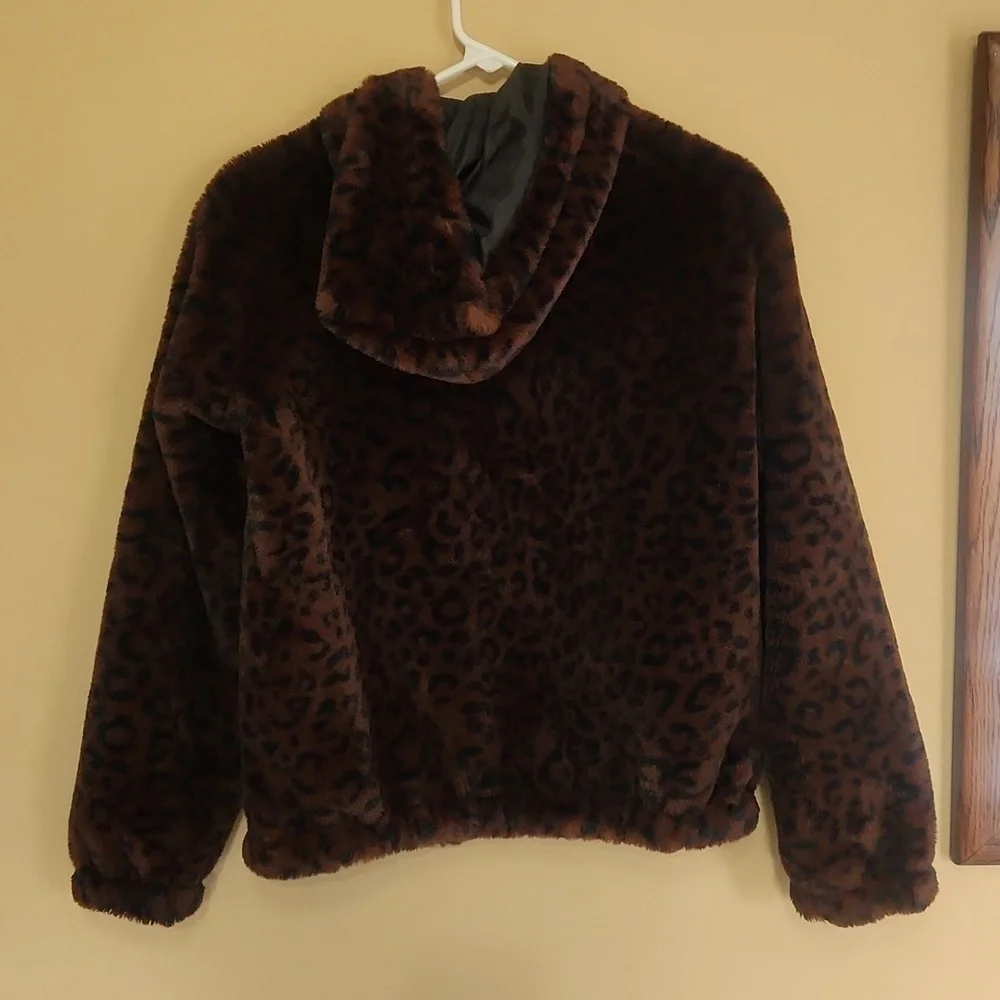 Nine west leopard print push hooded coat size XS